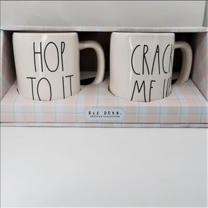 NEW Rae Dunn set of 2 HOP TO IT & CRACK ME Easter MUGS